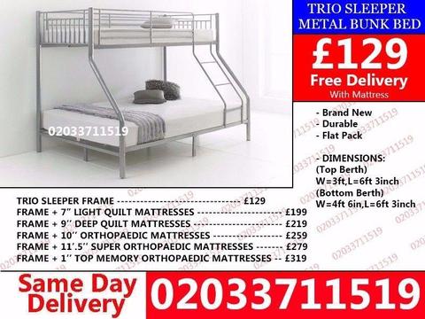 BRAND NEW BUNK BED Available SINGLE AND DOUBLE SIZE AND MATTRESS ALSO Available Rudd