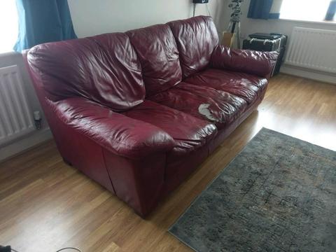 Free red leather sofa (3 seater)