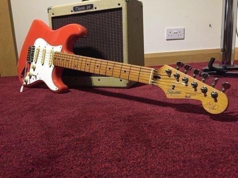 Japanese Squier Hank Marvin strat guitar (Fiesta Red)