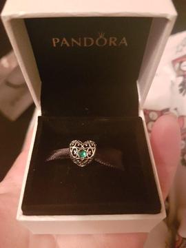 PANDORA heart shaped green gem charm brand new in box