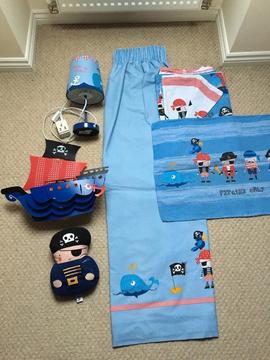 Boys pirate bedroom bundle from next - curtains, duvet cover, lamp and light shade