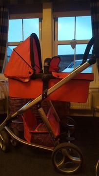 Pink Pram and Pushchair with raincover