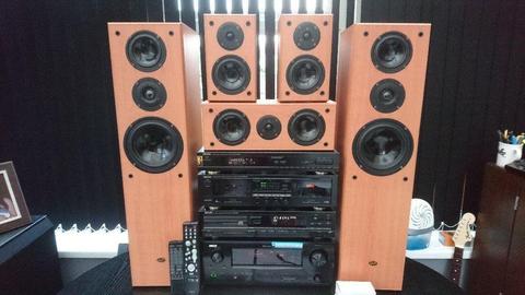 DENON HIFI SYSTEM SEPARATES, DOLBY SURROUND SOUND,x2 REMOTES,x5 GALE SPEAKERS, AMP, TAPE, CD ,TUNER