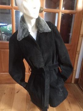 Black suede leather jacket with detachable faux fur collar size 16