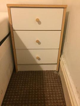 White 3 drawers bedside + Free delivery