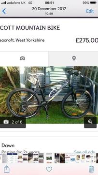 Scott mountain bike medium with extras £200 today only free delivery in the leeds area