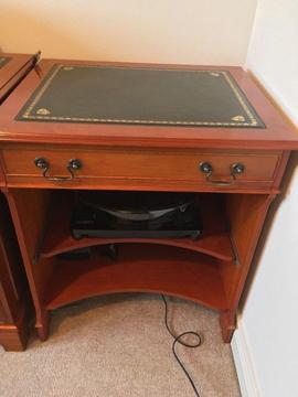 Yew computer desk with green leather inlay