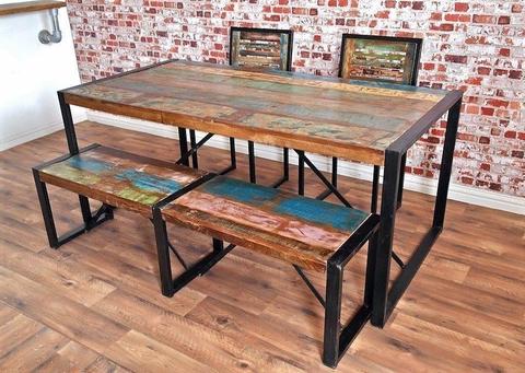 Rustic Industrial Reclaimed Boatwood Dining Sets - Wide Range of Options - Benches Chairs