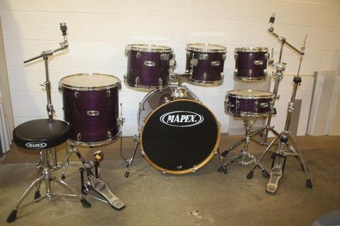 Mapex M Series Violet Wood Grain Lacquer 6 Piece Drum Kit (22in Bass) + Stands + Stool + Cymbal Set