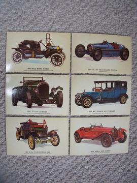 6 Collectors Reproductions car postcards-Model T Ford;Stanley Steam Car;Rolls-Royce Silver Ghost,etc