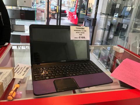 Toshiba laptop 15.6” windows 10 4gb 500gb