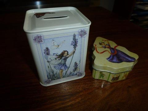 Collectable Flower Fairies tin money box and 12 days of Christmas tin excellent condition