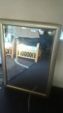 GOLD TRIM BRUSHED SILVER INNER MIRROR MEASURES APPROX 73 CM X 103 CM