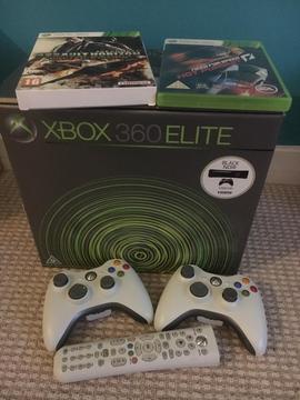 Xbox 350 elite with 2 controllers remote and 2 games