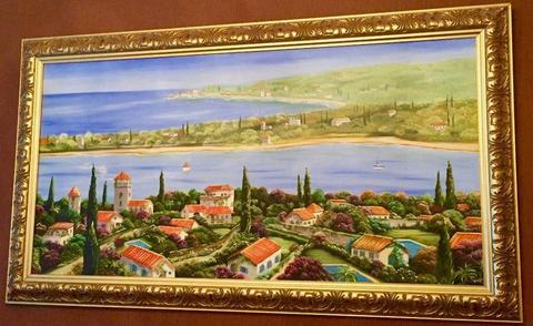 Beautiful oil painting Mediterranean seaside village / stunning water colours