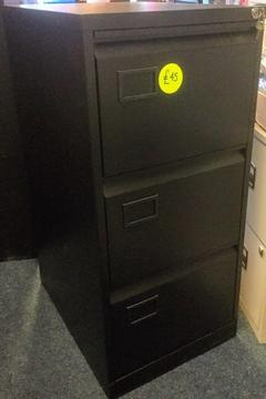 Black 3 Drawer Lockable Office Metal Filing Cabinet H102cm x W47cm x D62cm Office Home Garage etc