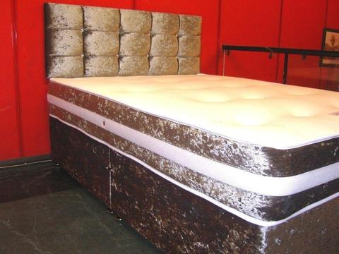 Crushed Velvet Small (4 Foot) Double Divan Bed and Memory Foam Mattress. Brand New in Wrapping