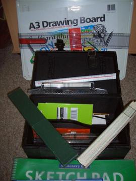 A3 DRAWING BOARD WITH TECHNICAL MEASURING AIDS AND A3/A4 GRAPH AND SKETCH PADS