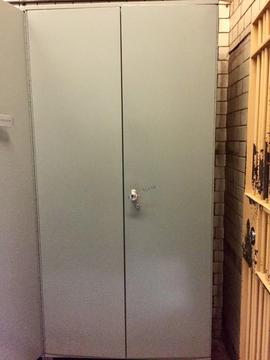 5 metal lockable storage cabinets, shelving and folder cupboard. £300.00 for whole lot