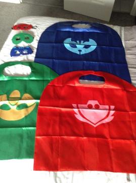 3 x kids superhero pj mask style cape & mask set