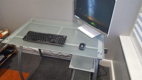 Glass Office Desk with under Shelf for Equipment / Storage