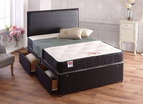 BLACK DOUBLE Orthopaedic Storage Divan Bed Mattress + Headboard 3ft,4ft,4ft6,5ft