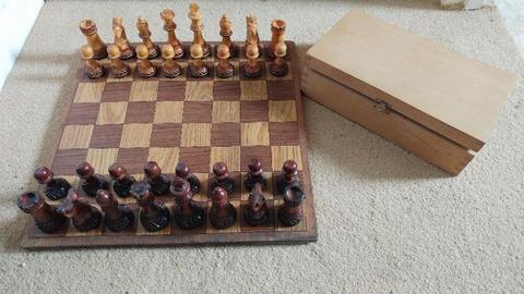 Vintage handmade wooden complete chess set