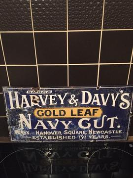 Antique Harvey & Davy’s rare heavy i weight gold leaf navy cut proper Enamel Sign 4images