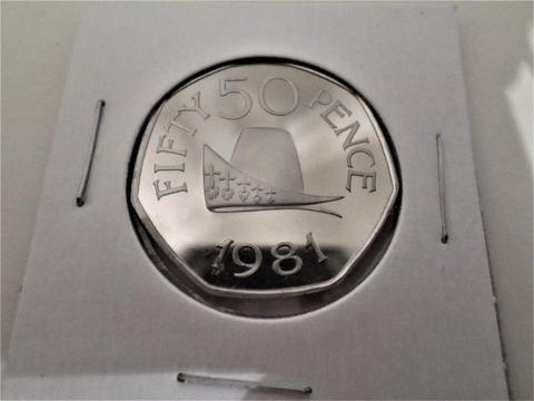 EXCEPTIONALLY RARE - CAMEO PROOF QUALITY - 1981 GUERNSEY DUCAL CAP OF NORMANDY 50P - MINTAGE 10,000