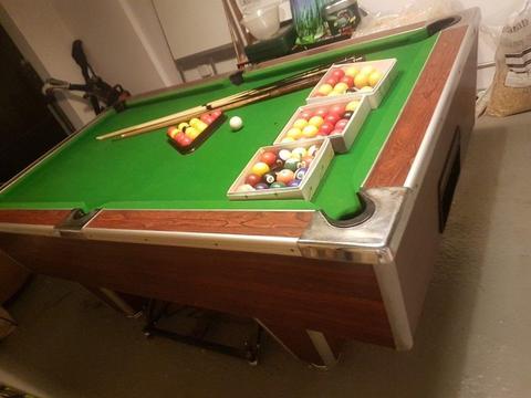 Slat bed pool table, accessories and lights for sale