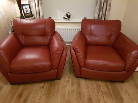 Red leather sofa and chairs