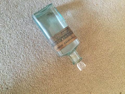 Old Glass Methylated spirit Bottle with Glass stopper