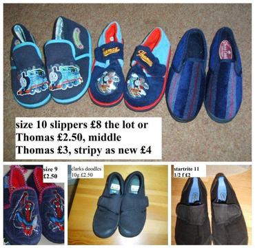 boys shoes size 9 (doodles) slippers size 10 (as new Thomas ones never worn, stripey worn once)
