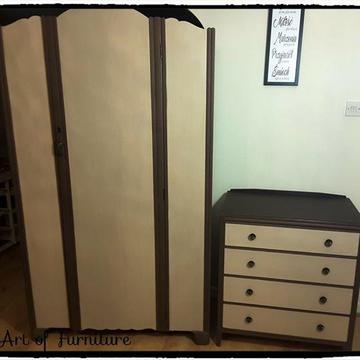 Old Style Bedroom Furniture Wardrobe & Chest of Drawers Hand Painted in Butterscotch Chalk Paint