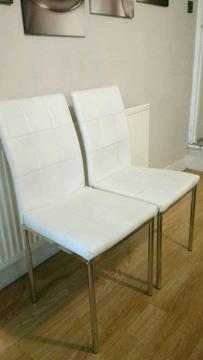 2 x white faux Leather dinning kitchen chairs modern