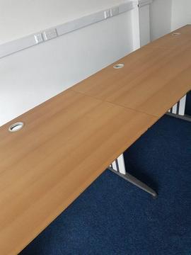 3 Person Beech wood effect call centre straight desks