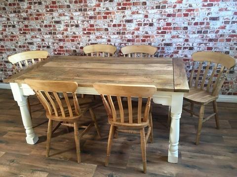 Up to Twelve Seater Rustic Extendable Dining Table Set with Antique Chairs Farmhouse Style