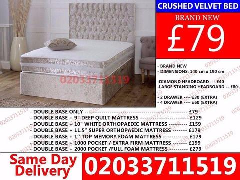 Brand New DOUBLE Crush Velvet Divan Bed Available With Mattress Order Now Lunenburg
