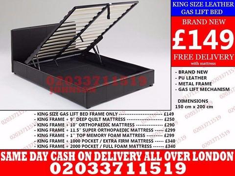BRAND NEWKING SIZE LEATHER STORAGE BED Available with Mattress Gratz
