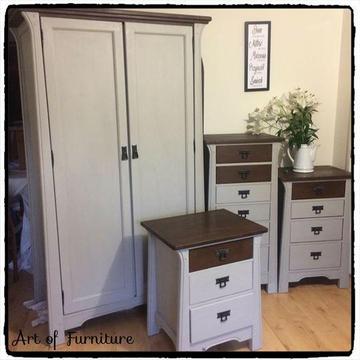 Oak Solid Bedroom Furniture Set Wardrobe 3 Chests of Drawers Hand Painted in Paris Grey Chalk Paint