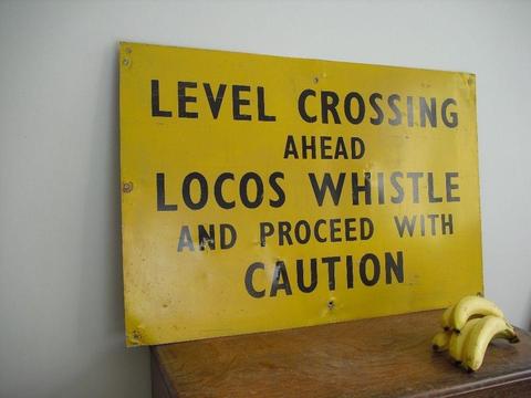 Old Level Crossing Sign,Train Railway Engine,BR,Advertising,Metal,Aluminum,Enamel,Totem,SR,GWR,LMS