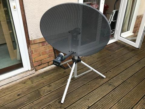 Satellite dish and tripod, with cable
