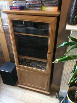 HiFi Cabinet Pine with Stereo inc Amp , CD Player, Tuner , Speakers andTurntable