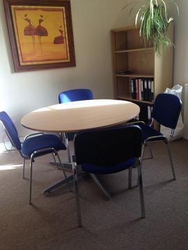 Office meeting table, bookcase and 4 chairs in excellent condition