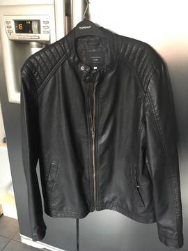 Men’s Jack and Jones Leather Style Biker Jacket XXL