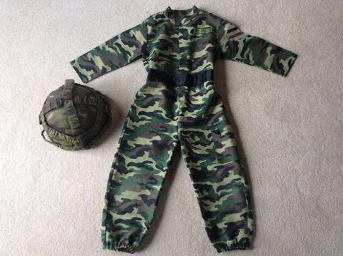 Army Dressing Up Outfit/Fancy Dress Age 5-6 & Hard Camouflage Helmet/Hat