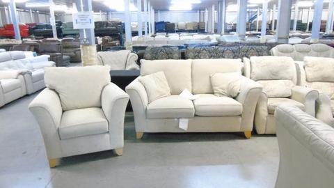 PRE OWNED 2 Seater + Chair in Cream Fabric