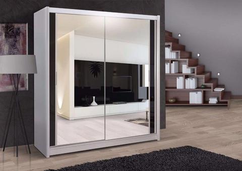 PAYMENT ON DELIVERY ** BERLIN 2 DOOR SLIDING WARDROBE WITH FULL MIRROR -EXPRESS DELIVERY