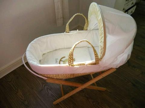 Moses basket and folding stand (used once)