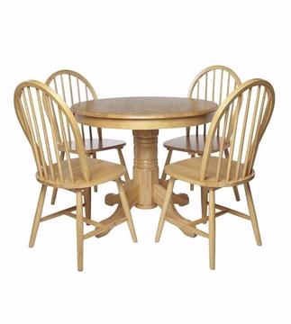 BRAND NEW Windsor 5 Piece 4 Wooden Chairs 1 Rounded Table Contemporary Style Dining Set - OAK EFFECT